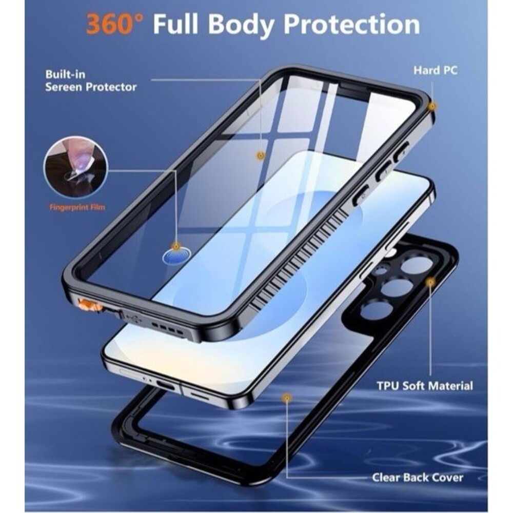Temdan Samsung Galaxy S25 5G 6.2" Black Case Waterproof Built in Screen Protect - Picture 8 of 12